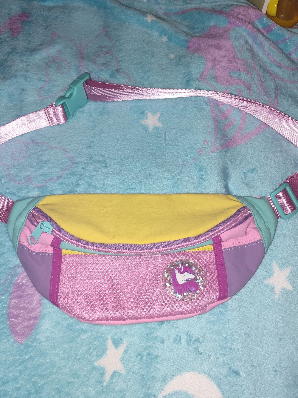 Place Pink Teal and Yellow Unicorn Kids Waist Bag - Picture 5 of 15